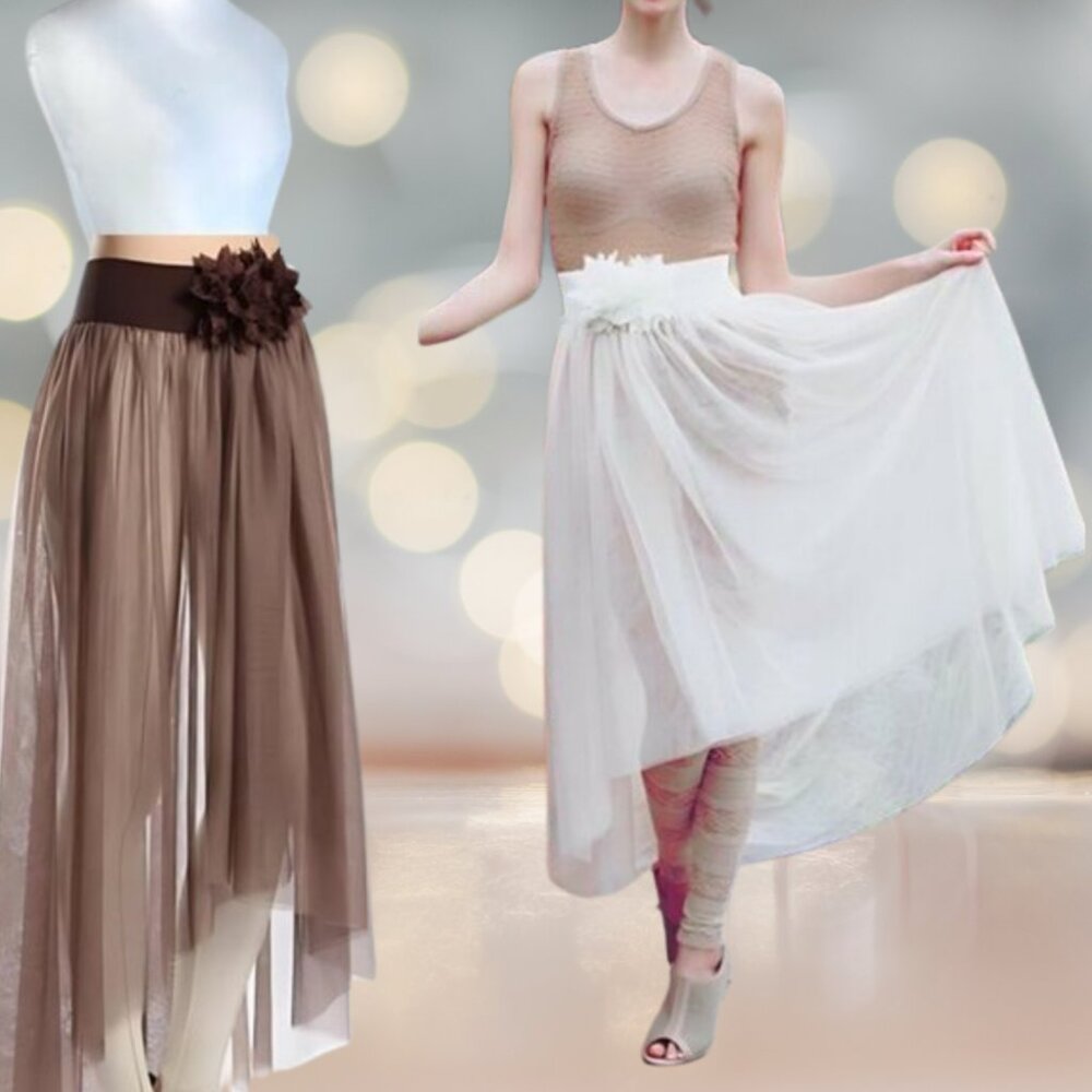 Boho Romance A'Reve for Anthropologie Tulle Ballet Maxi Skirt & Rosette Belt NEW